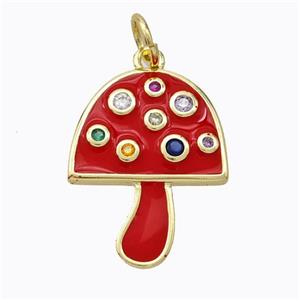 Copper Mushroom Pendant Micro Pave Zirconia Red Enamel Gold Plated, approx 16-20mm [FD16823]