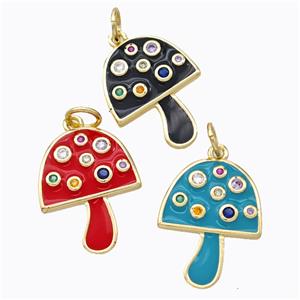 Copper Mushroom Pendant Micro Pave Zirconia Enamel Gold Plated Mixed, approx 16-20mm [FD16824]
