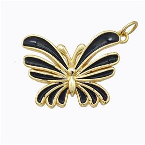 Copper Butterfly Pendant Black Enamel Gold Plated, approx 16-21mm [FD16826]
