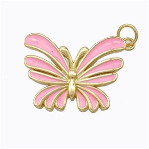 Copper Butterfly Pendant Pink Enamel Gold Plated, approx 16-21mm [FD16827]