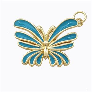 Copper Butterfly Pendant Teal Enamel Gold Plated, approx 16-21mm [FD16830]