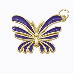 Copper Butterfly Pendant Purple Enamel Gold Plated, approx 16-21mm [FD16831]