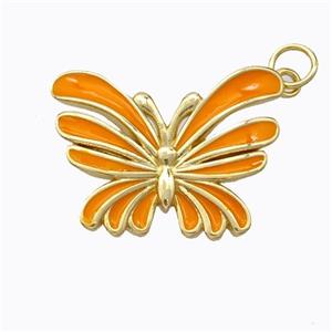 Copper Butterfly Pendant Orange Enamel Gold Plated, approx 16-21mm [FD16832]