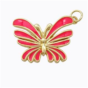 Copper Butterfly Pendant Red Enamel Gold Plated, approx 16-21mm [FD16833]