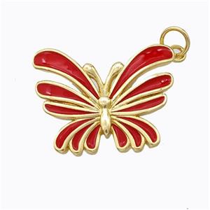 Copper Butterfly Pendant Red Enamel Gold Plated, approx 16-21mm [FD16834]