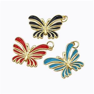 Copper Butterfly Pendant Enamel Gold Plated Mix, approx 16-21mm [FD16835]