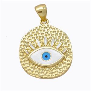 Copper Eye Pendant White Enamel Circle Gold Plated, approx 18-20mm [FD16836]