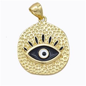 Copper Eye Pendant Black Enamel Circle Gold Plated, approx 18-20mm [FD16837]