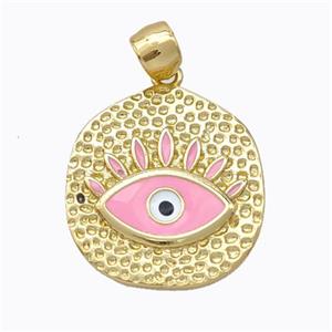 Copper Eye Pendant Pink Enamel Circle Gold Plated, approx 18-20mm [FD16838]
