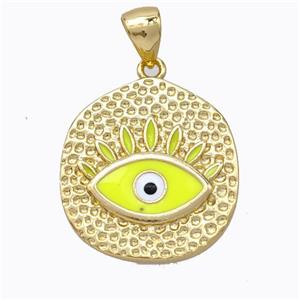 Copper Eye Pendant Yellow Enamel Circle Gold Plated, approx 18-20mm [FD16839]