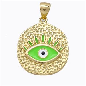 Copper Eye Pendant Green Enamel Circle Gold Plated, approx 18-20mm [FD16840]