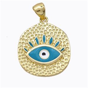 Copper Eye Pendant Teal Enamel Circle Gold Plated, approx 18-20mm [FD16841]