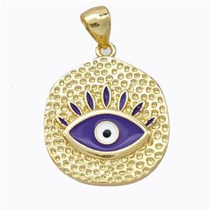 Copper Eye Pendant Purple Enamel Circle Gold Plated, approx 18-20mm [FD16842]