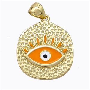 Copper Eye Pendant Orange Enamel Circle Gold Plated, approx 18-20mm [FD16843]