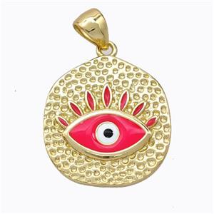 Copper Eye Pendant Red Enamel Circle Gold Plated, approx 18-20mm [FD16844]