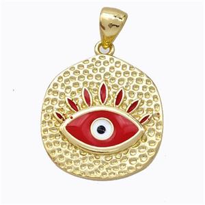 Copper Eye Pendant Red Enamel Circle Gold Plated, approx 18-20mm [FD16845]