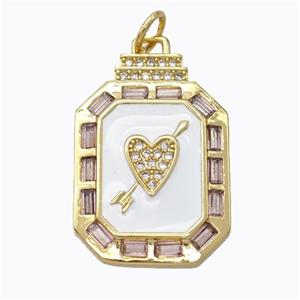 Cupid Arrow Heart Charms Copper Pendant Pave Zirconia White Enamel Rectangle Gold Plated, approx 16-23mm [FD16847]