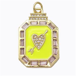 Cupid Arrow Heart Charms Copper Pendant Pave Zirconia Yellow Enamel Rectangle Gold Plated, approx 16-23mm [FD16849]