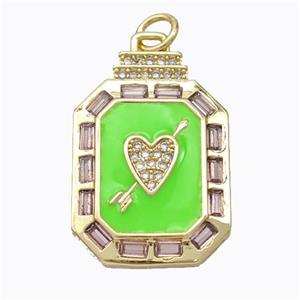 Cupid Arrow Heart Charms Copper Pendant Pave Zirconia Green Enamel Rectangle Gold Plated, approx 16-23mm [FD16850]