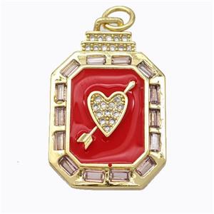 Cupid Arrow Heart Charms Copper Pendant Pave Zirconia Red Enamel Rectangle Gold Plated, approx 16-23mm [FD16856]