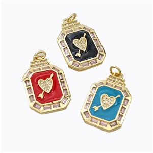 Cupid Arrow Heart Charms Copper Pendant Pave Zirconia Enamel Rectangle Gold Plated Mixed, approx 16-23mm [FD16857]