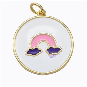 Copper Rainbow Pendant White Enamel Circle Gold Plated, approx 21mm [FD16858]