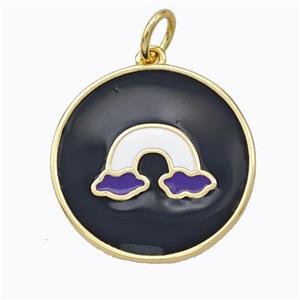 Copper Rainbow Pendant Black Enamel Circle Gold Plated, approx 21mm [FD16859]