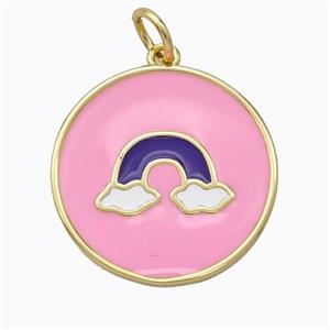 Copper Rainbow Pendant Pink Enamel Circle Gold Plated, approx 21mm [FD16860]