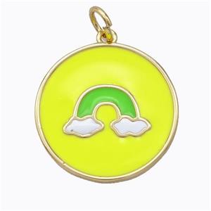 Copper Rainbow Pendant Yellow Enamel Circle Gold Plated, approx 21mm [FD16861]