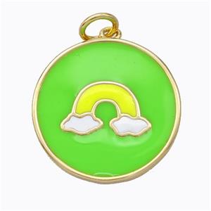Copper Rainbow Pendant Green Enamel Circle Gold Plated, approx 21mm [FD16862]