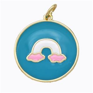 Copper Rainbow Pendant Teal Enamel Circle Gold Plated, approx 21mm [FD16863]