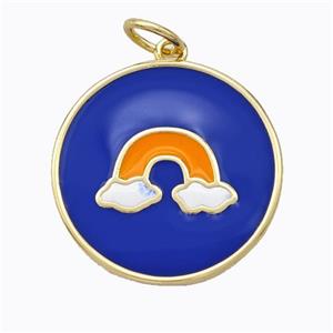 Copper Rainbow Pendant Lapisblue Enamel Circle Gold Plated, approx 21mm [FD16864]
