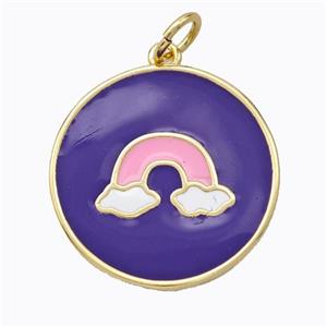 Copper Rainbow Pendant Purple Enamel Circle Gold Plated, approx 21mm [FD16865]