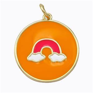 Copper Rainbow Pendant Orange Enamel Circle Gold Plated, approx 21mm [FD16866]