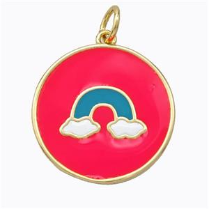 Copper Rainbow Pendant Red Enamel Circle Gold Plated, approx 21mm [FD16867]