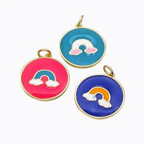 Copper Rainbow Pendant Enamel Circle Gold Plated Mixed, approx 21mm [FD16868]