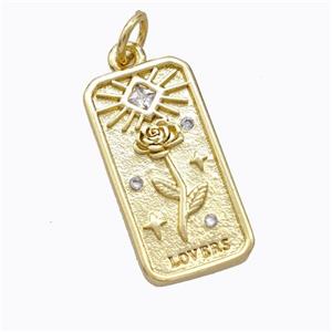Copper Flower Pendant Pave Zirconia Rectangle Gold Plated, approx 10.5-20mm [FD16871]