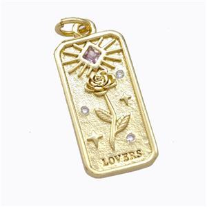 Copper Flower Pendant Pave Zirconia Rectangle Gold Plated, approx 10.5-20mm [FD16872]