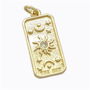 Copper Sun Pendant Pave Zirconia Rectangle Gold Plated, approx 10.5-20mm [FD16875]