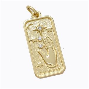 Copper Hand Star Pendant Pave Zirconia Rectangle Gold Plated, approx 10.5-20mm [FD16876]
