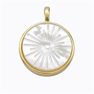 Copper Circle Pendant Pave Shell Sun Gold Plated, approx 17mm [FD16878]