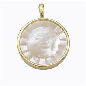 Copper Circle Pendant Pave Shell Sun Gold Plated, approx 17mm [FD16879]