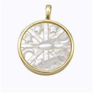 Copper Circle Pendant Pave Shell Moon Star Gold Plated, approx 17mm [FD16880]