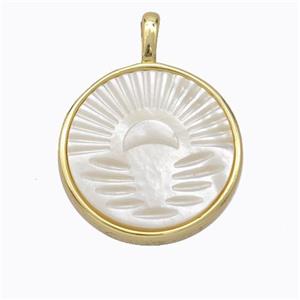 Copper Circle Pendant Pave Shell Moon Gold Plated, approx 17mm [FD16881]