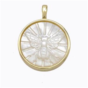 Copper Circle Pendant Pave Shell Butterfly Gold Plated, approx 17mm [FD16882]