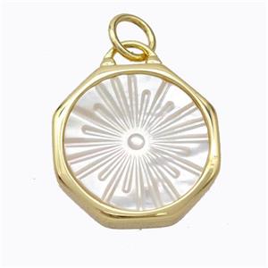 Copper Circle Pendant Pave Shell Sun Gold Plated, approx 18mm [FD16883]