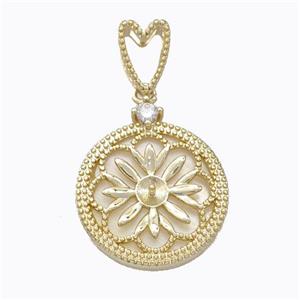 Copper Flower Pendant Pave Shell Gold Plated, approx 17mm, 6-9mm [FD16885]