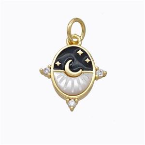 Copper Moon Pendant Pave Shell Black Enamel Star Gold Plated, approx 10-12mm [FD16886]