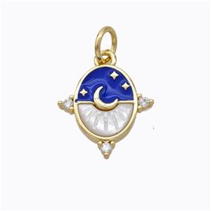 Copper Moon Pendant Pave Shell Blue Enamel Star Gold Plated, approx 10-12mm [FD16887]