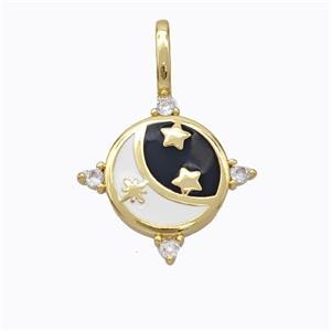 Copper Moon Pendant White Black Enamel Star Gold Plated, approx 12mm [FD16888]